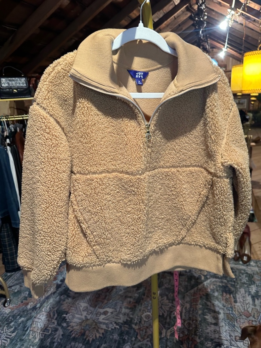 JoyLab Kids' Tan Sherpa Half-Zip Pullover Jacket